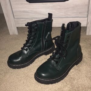 dark green lace up combat boots